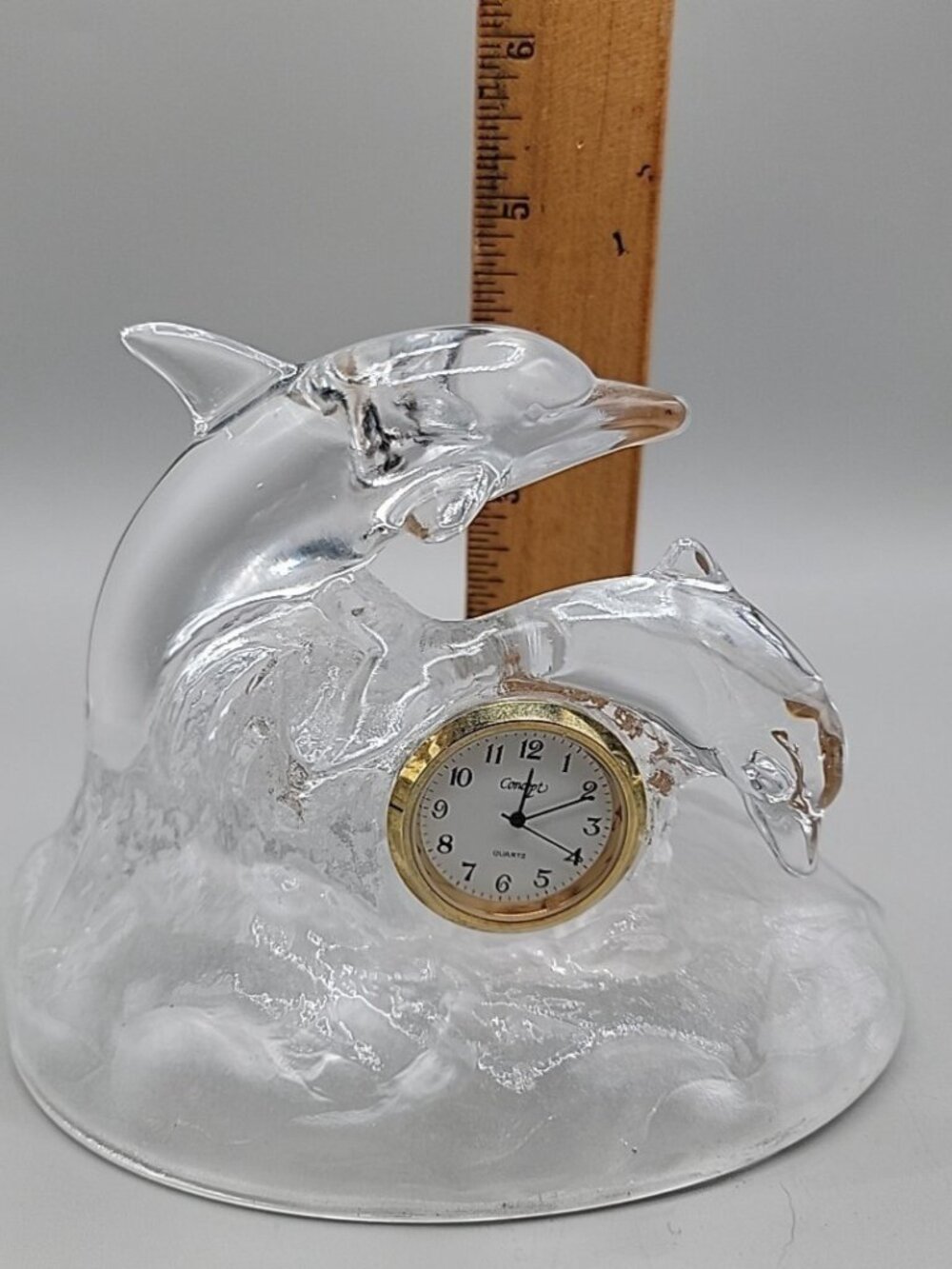 Vintage Cristal D'arques Lead Crystal Dolphins Clock Frosted Base Quartz Runs